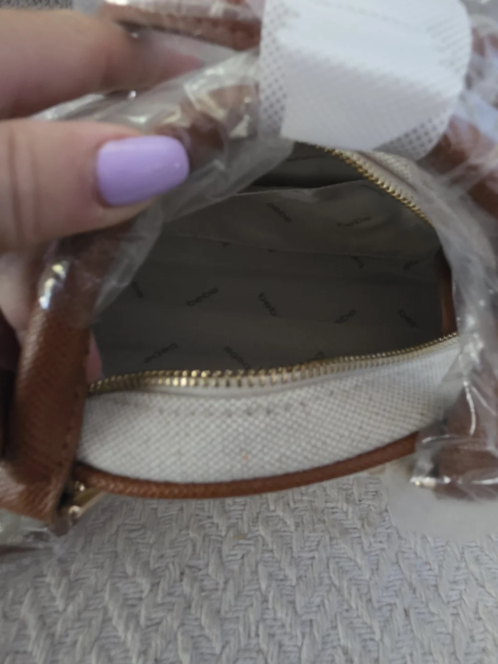 bebe Caramel Paisley Small Canvas Bowler Satchel Bag.